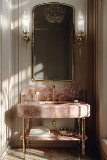 Rose Quartz Marble Vanity Sink Console