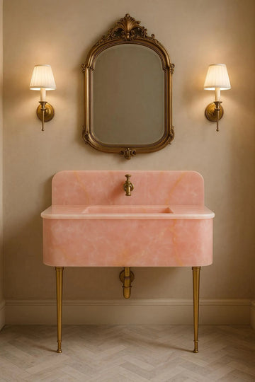Wall-Mounted Pink Onyx Marble Vanity Sink