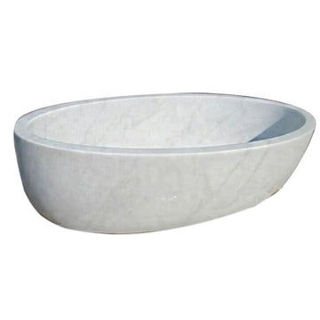 Hand-Carved White Marble Freestanding Bathtub