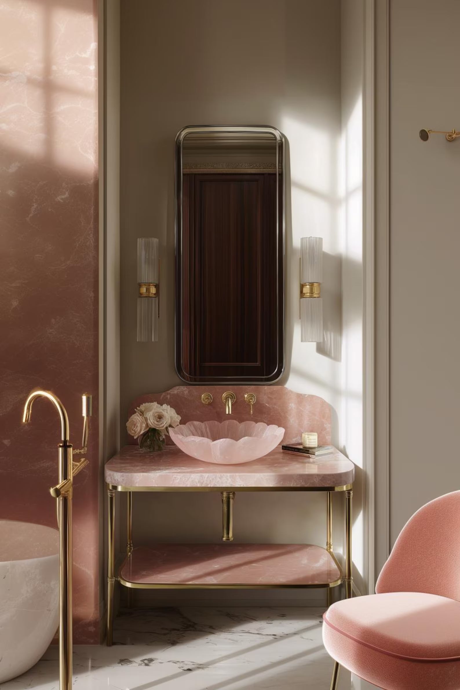 Rose Quartz Crystal Marble Sink